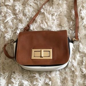 Brown, white and black satchel/crossbody bag